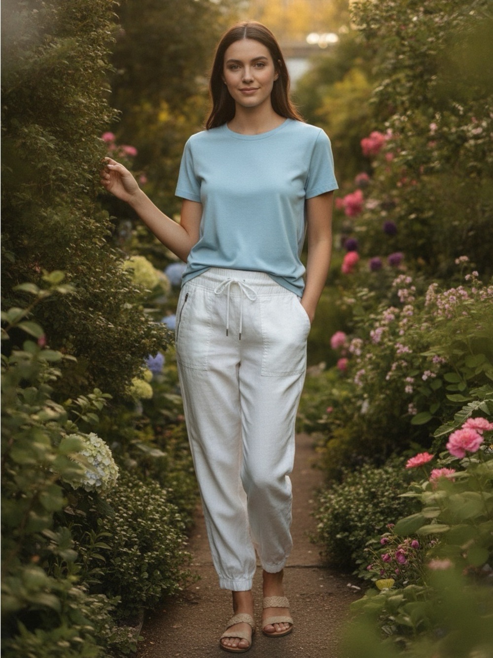 Athleta Women’s White Linen Cabo Jogger Lightweight Size 8